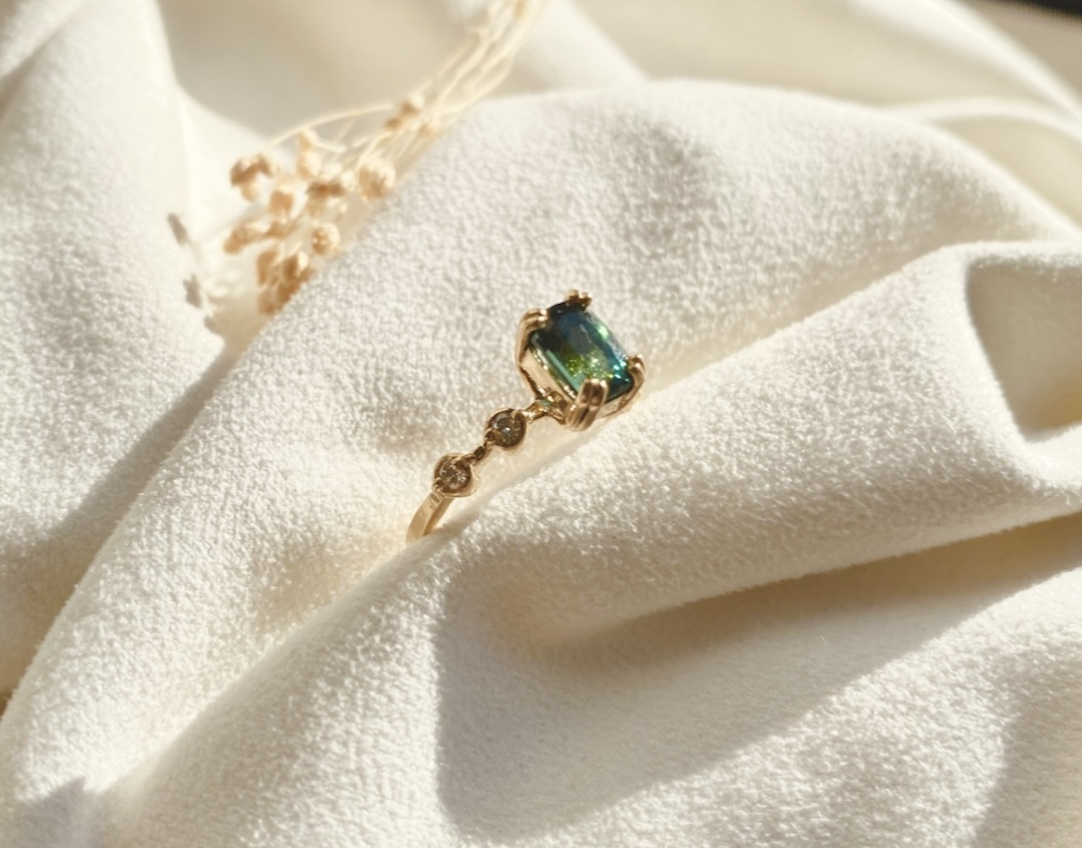 bague tourmaline et diamants en or